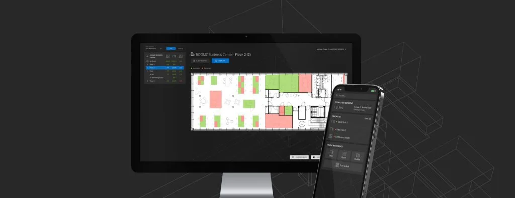 myROOMZ workplace application showing live desk and room availability
